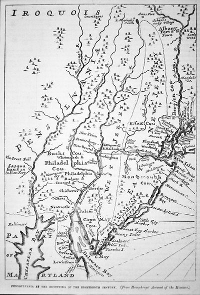 Mapa de Pensilvania a principios del siglo XVIII, de 
