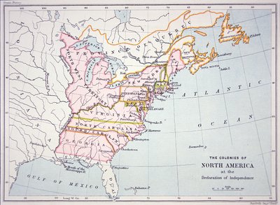 Mapa de las Colonias de América del Norte en el momento de la Declaración de Independencia de School American
