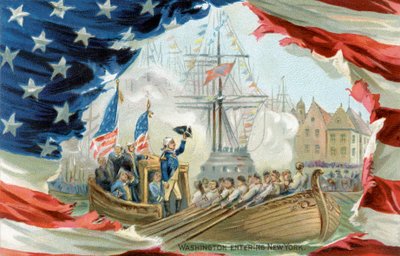 Postal de George Washington entrando en Nueva York (impresión) de School American