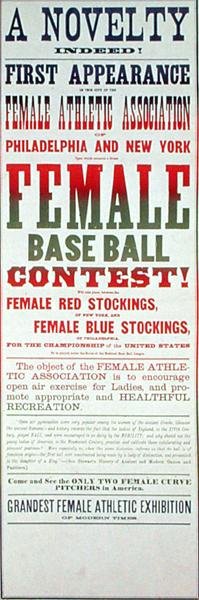 Póster publicitario de un juego de béisbol femenino de School American