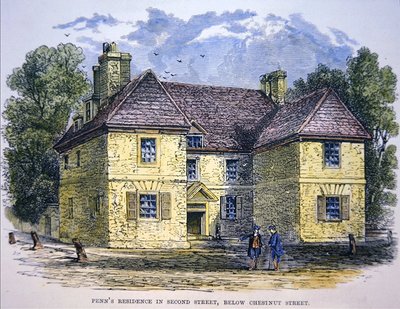 Residencia de William Penn en Second Street, debajo de Chestnut Street, Filadelfia de School American
