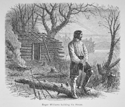 Roger Williams construye una cabaña en el río Seekonk de School American