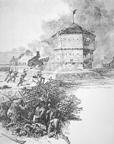 Asedio de Fort Detroit por Pontiac, jefe de la tribu Ottawa en la primavera de 1763 de School American