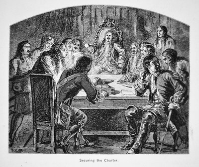 Sir Edmund Andros exige la entrega de la Carta de Connecticut en 1687 para establecer el Dominio de Nueva Inglaterra de School American