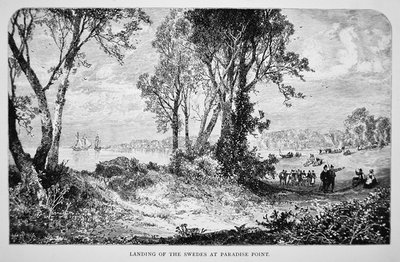 Colonos suecos desembarcan en Paradise Point en el río Delaware en 1638 de School American