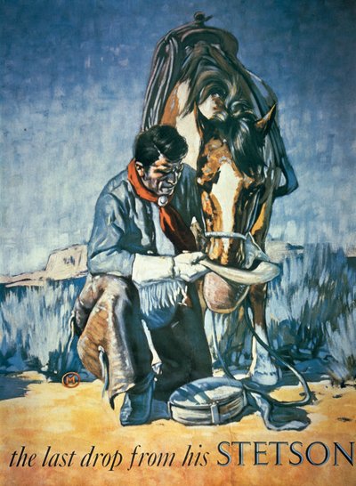 La última gota de su Stetson (litografía en color) de School American