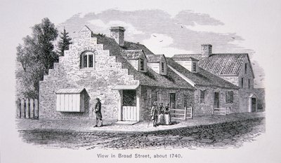 Vista de Broad Street, Ciudad de Nueva York c.1740 de School American