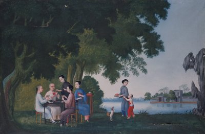 Chinos jugando a las cartas junto a un río de School Anglo Chinese