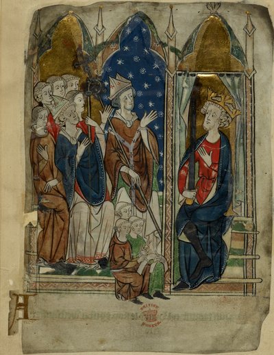 Algodón Vitelio A. XIII f.6v El rey Eduardo I sentado con su corte y empleados, de 