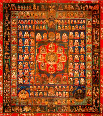 Budismo: Mandala Taizokai (Garbhadhatu) conocido como el Mundo de la Matriz - Gouache de seda anónimo, siglo VIII-IX Dim 187x164,3 cm To-Ji Kioto, Japón de School Asian