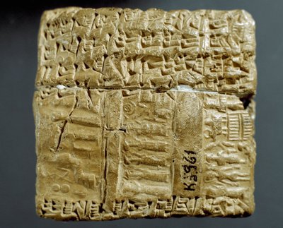 Civilización asiria: caja grabada con caracteres cuneiformes sobre la producción de dos minas de plata. Estambul, Museo Arqueológico de School Assyrian