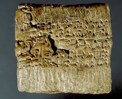 Civilización asiria: caja grabada con caracteres cuneiformes sobre la producción de dos minas de plata. Estambul, Museo Arqueológico de School Assyrian