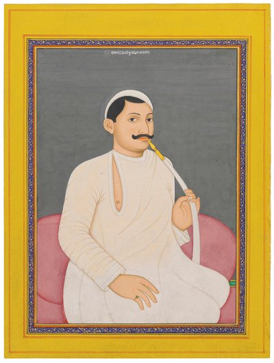 Retrato sentado de Ram Chandra Lahiri, Dewan de Cooch Bewar (1829 - 1842, c. 1840) (pigmentos opacos realzados con oro sobre papel) de School Bengali