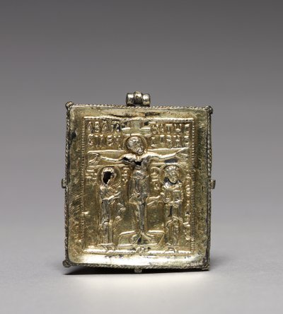 Enkolpion con la Crucifixión (frente) y Santos Teodoro y Jorge (detrás) de School Byzantine