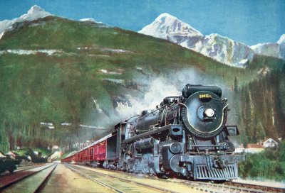 Ferrocarril del Pacífico Canadiense al pie de las Montañas Rocosas de School Canadian