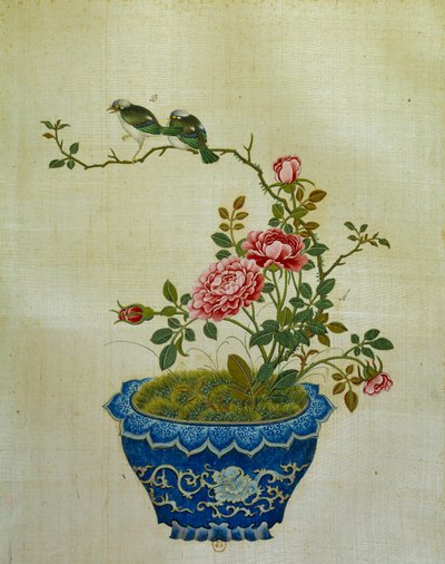 Arte chino: pintura sobre seda de flores y pájaros. Anónimo de School Chinese