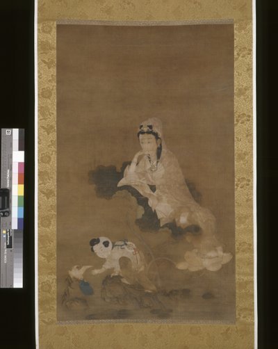 Avalokitesvara (Guanyin) sobre loto (tinta y color sobre seda) de School Chinese