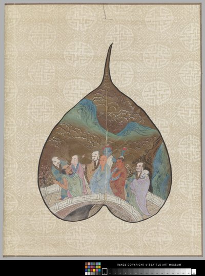 Hoja de Bodhi con pintura de Luohan de School Chinese