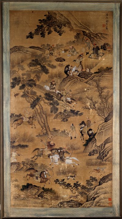 Arte chino: escena de caza, impresión del siglo XVII de School Chinese