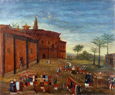 Arte chino: escenas de tortura y ejecución de prisioneros. Pintura del siglo XIX. Museo del Louvre, París de School Chinese