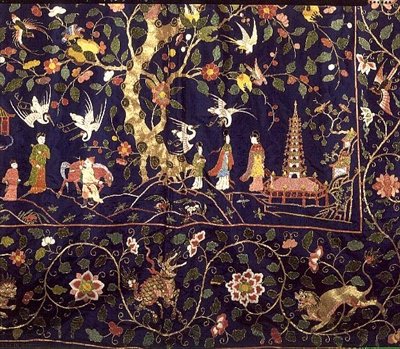 Tapices bordados de la cama estatal en Calke Abbey, principios del siglo XVIII (detalle) de School Chinese