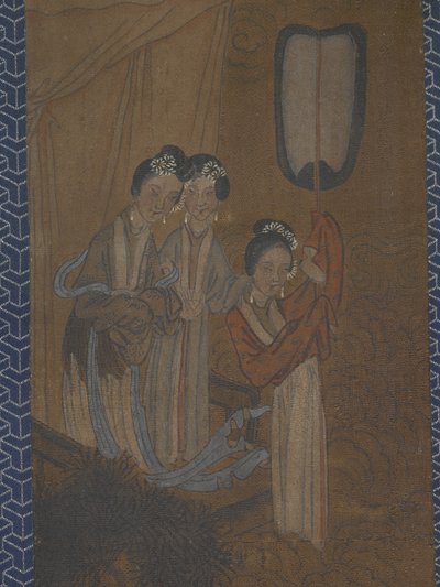 Cinco mujeres en procesión (tinta y color sobre seda) de School Chinese