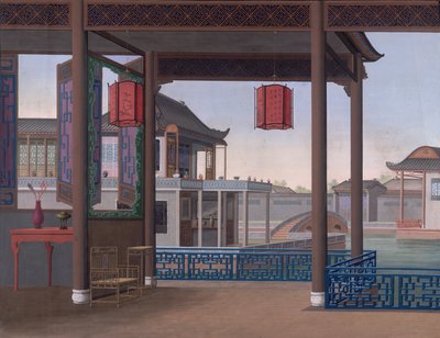 Casa de un funcionario chino, c.1800-05 (acuarela opaca sobre papel) de School Chinese
