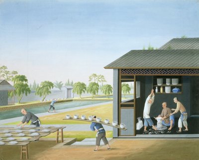 Fabricación de porcelana, China, c,1820 (gouache sobre papel) de School Chinese