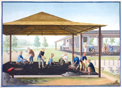 Modelado de jarrones y cuencos, c.1825 (gouache sobre papel) de School Chinese