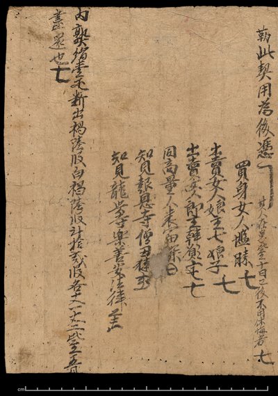 Or. 8210, Contrato fechado el 20 de diciembre de 991 que intercambia una esclava a cambio de una deuda de seda (pergamino) de School Chinese