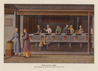 Tostado de té en China (litografía en color) de School Chinese