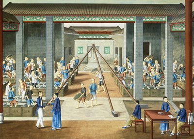 Cultura del té: pesar y comprar té (gouache sobre papel) de School Chinese