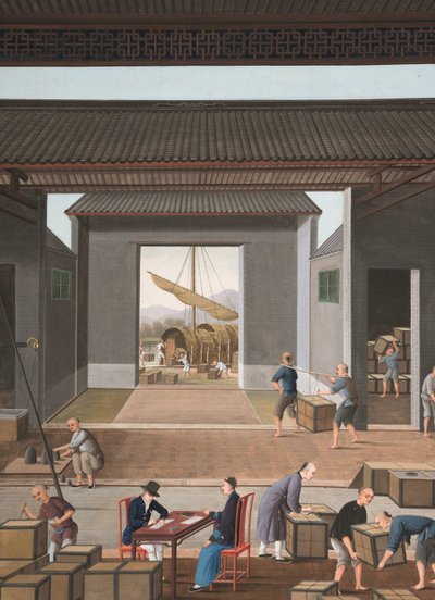 Producción de té, c. 1820 (color de la carrocería y pintura dorada sobre seda extendida sobre papel) de School Chinese
