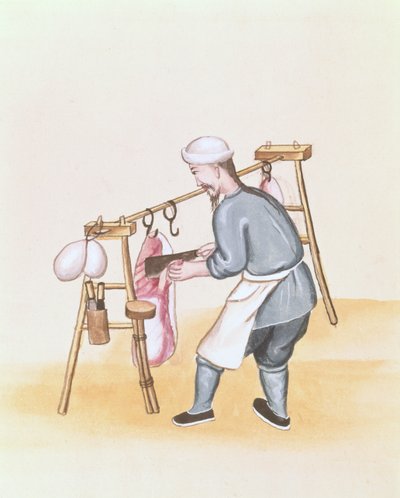 El vendedor de carne, de un libro sobre los pregones callejeros de Pekín, c.1785 de School Chinese