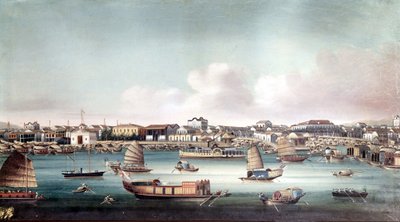 El puerto de Cantón (China) alrededor de mediados del siglo XIX. Pintura anónima china de School Chinese