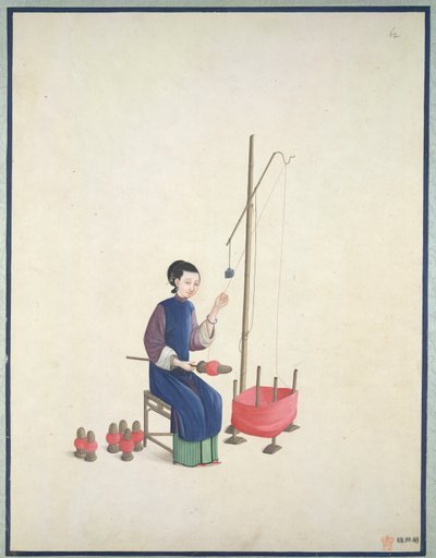 Tejiendo seda, c.1800 (acuarela sobre papel) de School Chinese
