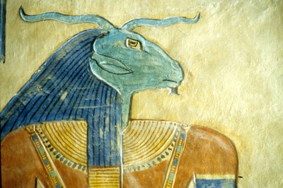 Antiguo Egipto, Talla/Pintura, Dios del inframundo con cabeza de carnero, tumba de Amon hir Khopshet, Tebas, din 20 (foto) de School Egyptian