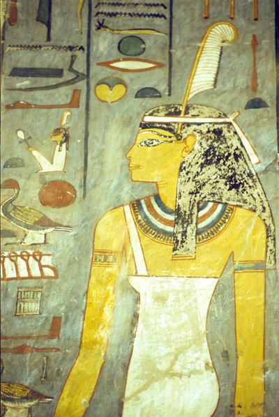 Antiguo Egipto, Talla/Pintura, Tumba de Ramsés I, Tebas, La diosa Maat, diosa de la verdad y la justicia, con pluma de avestruz (foto) de School Egyptian