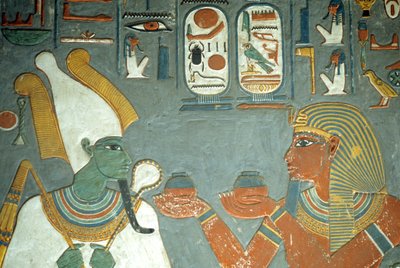 Antiguo Egipto, Pintura, Horemheb ofreciendo ungüentos a Osiris, Tumba de Horemheb, Tebas de School Egyptian