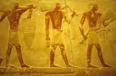 Antiguo Egipto, Grabado mural/pintura, Mastaba/Tumba de Idout, Saqqara, 2323-2150 a.C., Portadores con ofrendas (foto) de School Egyptian