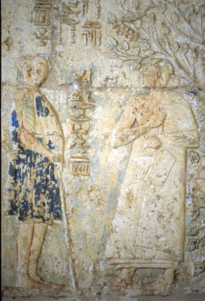 Antiguo Egipto, Pintura mural, Tumba de Petosiris, Tuna el Gebel, 300 a.C., Petosiris y su esposa (foto) de School Egyptian