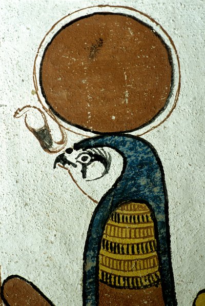 Antiguo Egipto, Pintura mural, Horus, Dios del Sol, Símbolo del Sol, Tumba de Sennedjem, Tebas, Deir el Medina de School Egyptian