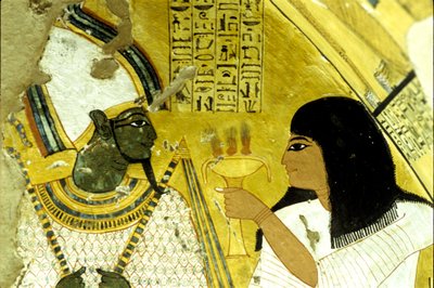 Antiguo Egipto, Pintura mural Tumba de Inherkhau, Tebas, Tumba de los Nobles, dinastía XX, Inherkhau haciendo ofrendas a Osiris (foto) de School Egyptian