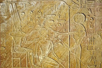 Antiguo Egipto, Pintura mural, Sakhmet se dirige a Amon Ra y Hatshepsut, Templo de Karnak, Luxor de School Egyptian