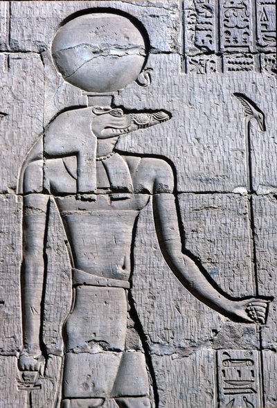 Antiguo Egipto, Pintura mural/talla, Sebek portando un anj de School Egyptian