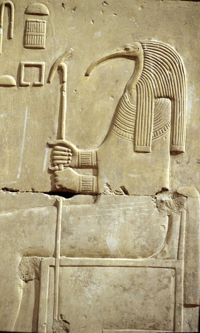 Antiguo Egipto, Pintura mural/talla, El dios Thot, Templo de Seti I, Abidos de School Egyptian