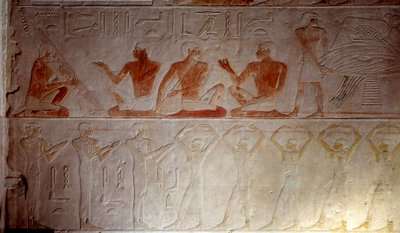 Relieve de piedra caliza que representa músicos de la Capilla de Mastaba en Akhethetep, alrededor de 2300 a.C. Dinastía V. Antiguo Imperio. De Saqqara (Sakkara). París, Museo del Louvre de School Egyptian