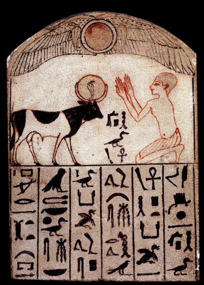 Arte antiguo: Estela del Serapeum (caliza pintada). Adoración del Dios Apis de School Egyptian