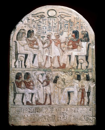 Antigüedad egipcia: estela decorada con una escena de homenaje a los faraones. Período helenístico (o ptolemaico) 156 a. C. Museo del Hermitage, San Petersburgo de School Egyptian