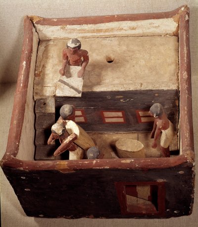 Antigüedades egipcias: modelo de ático con escribas registrando el precio del grano. Hecho en madera pintada. Dinastía XII, Imperio Medio (2033-1710 a.C.). De Asyut. Museo del Louvre, París de School Egyptian